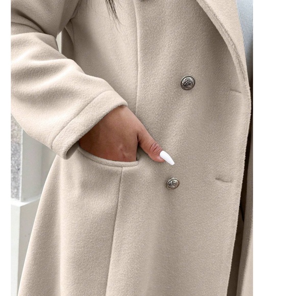 Classic Solid Double Button Floral Appliqué Mid Length Jacket Coat - Picture 4 of 13